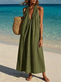 Womens Long Sleeveless Cotton-Linen Comfortable Dress