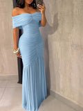 Slim Fit Pleated Mesh Patchwork Maxi Dress