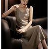 Satin Chinese-style Floor-length Figure-flattering Elegant Jacquard Dress