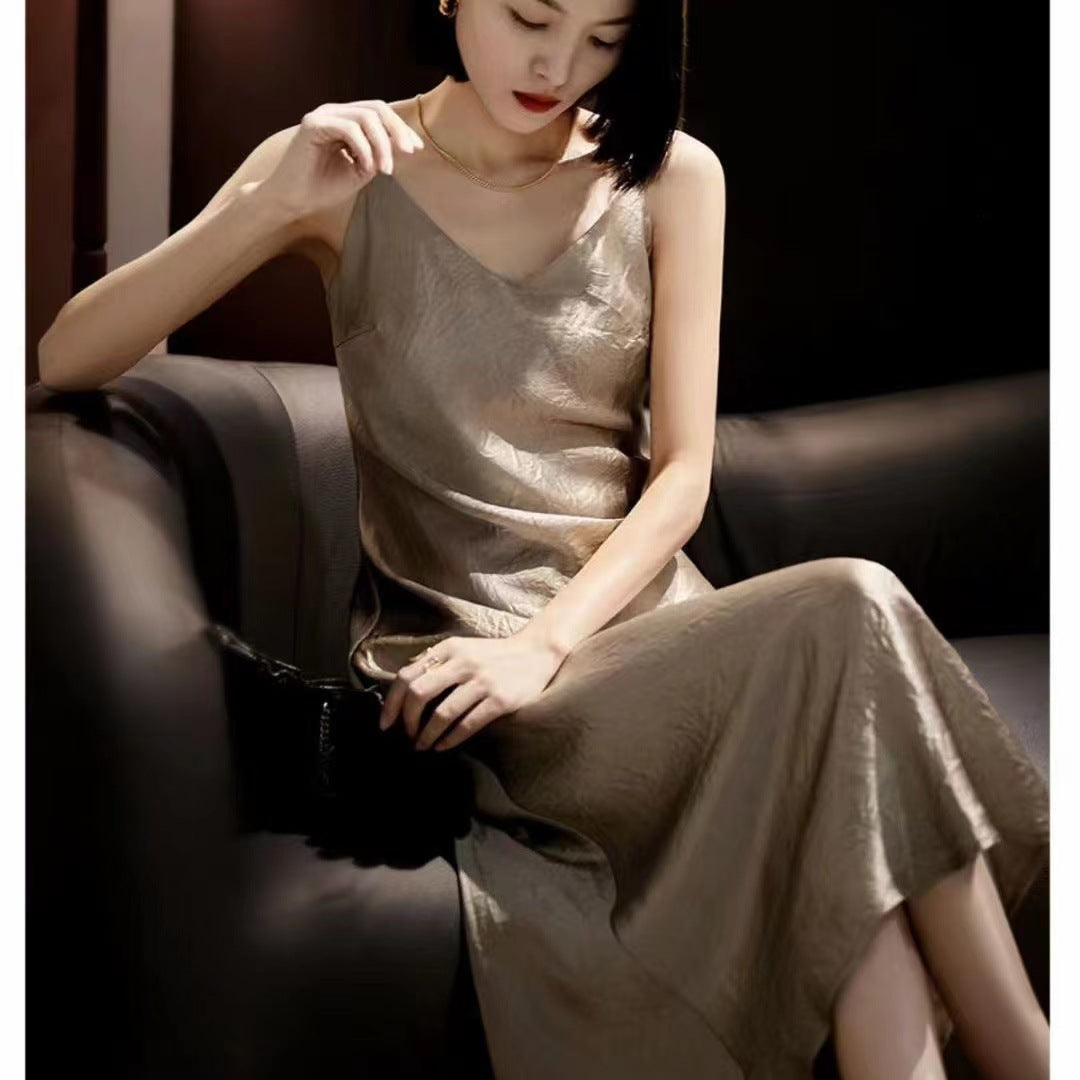 Satin Chinese-style Floor-length Figure-flattering Elegant Jacquard Dress