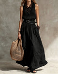 Turn-down Collar Long Sleeveless Dress