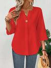 Loose-fitting Solid-color Casual Shirt With A Small V-neck And Buttons