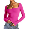 Square Neck Milk Silk Pullover Long Sleeves