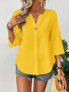 Loose-fitting Solid-color Casual Shirt With A Small V-neck And Buttons