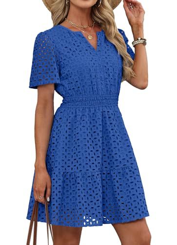 Womens Hollow-out Lace Short-sleeve Dress