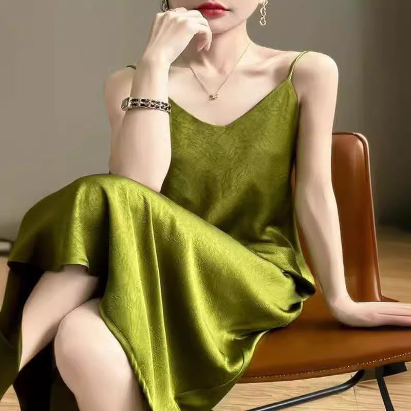 Satin Chinese-style Floor-length Figure-flattering Elegant Jacquard Dress
