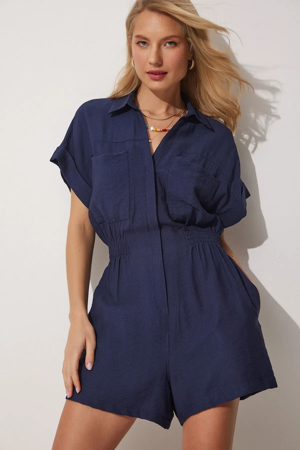 Workwear Jumpsuit Loose-fitting Figure-flattering Made Of Cotton And Linen