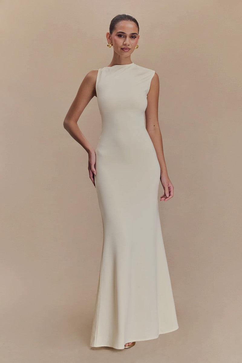 Round-neck Figure-hugging Slimming Backless Bandage Fishtail Dress