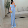 Slim Fit Pleated Mesh Patchwork Maxi Dress