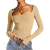 Square Neck Milk Silk Pullover Long Sleeves