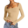 Square Neck Milk Silk Pullover Long Sleeves