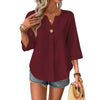 Loose-fitting Solid-color Casual Shirt With A Small V-neck And Buttons