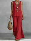 New Casual Bohemian-style Wide-leg Pants And V-neck Vest Set