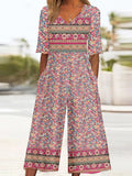 Spring And Summer Print Women's Pocket Collar Jumpsuit