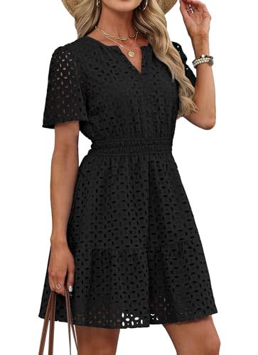 Womens Hollow-out Lace Short-sleeve Dress