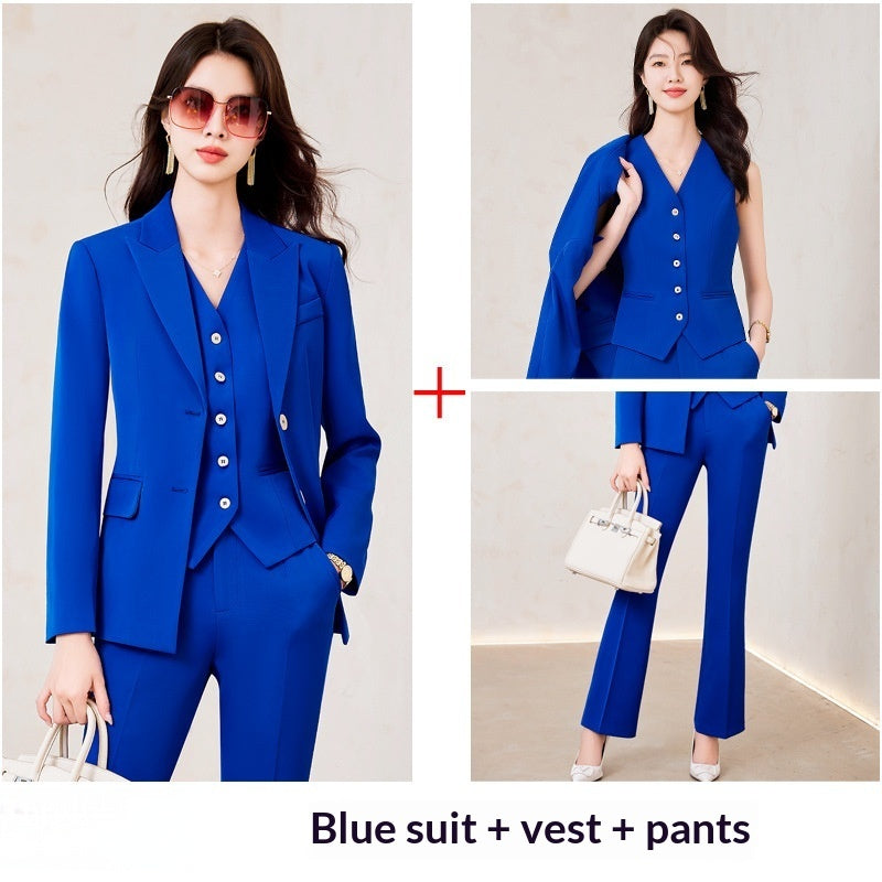 Elegant Navy Blue Double-Buckle Blazer For Women