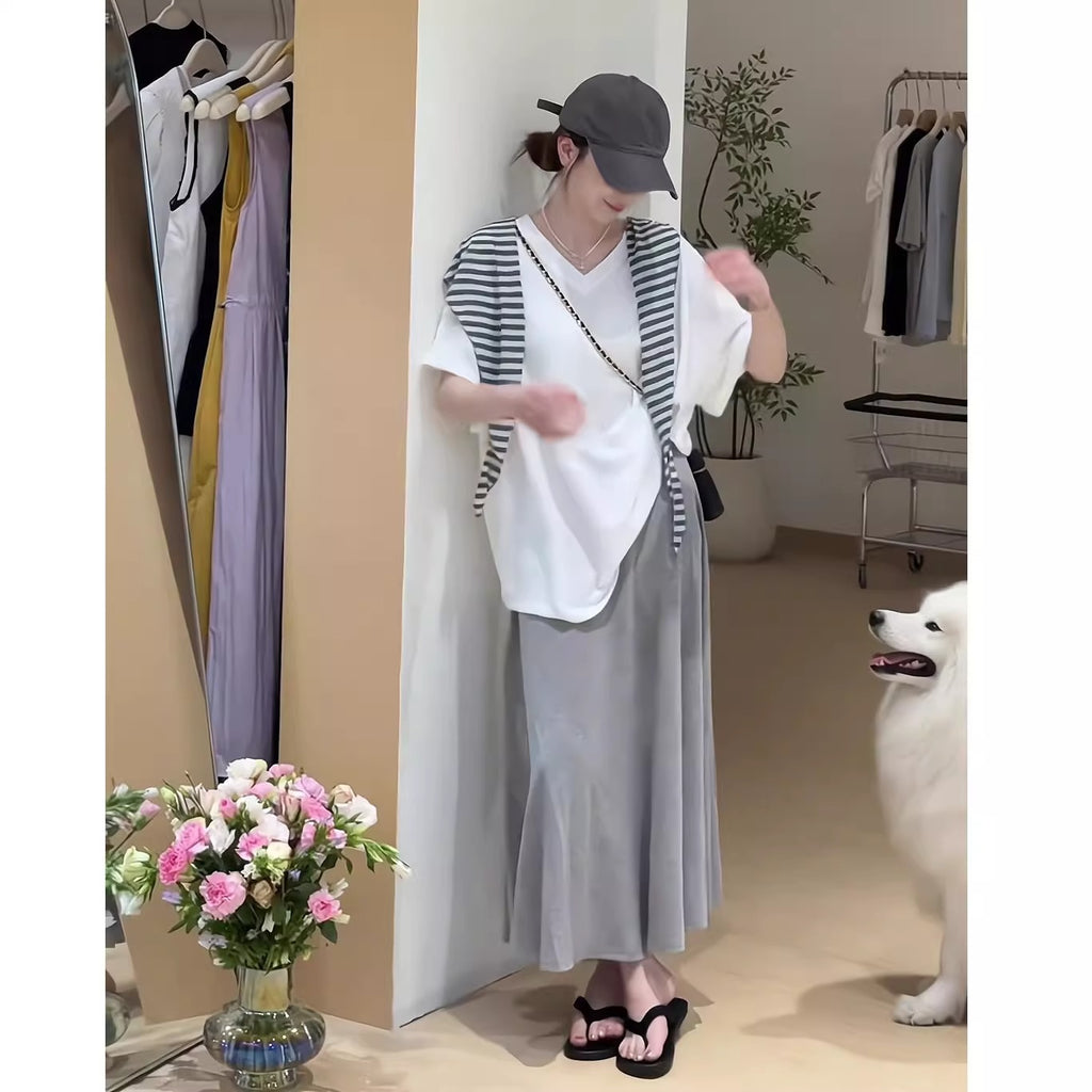 Loose-fitting Fashion Top And Skirt Two-piece Set