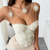 3D Floral Embroidered Steel Ring Fishbone Suspender Strap