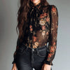 Women's Sheer Floral Print Collar Shirt