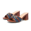 New Style Chunky-heeled Square-toe Slip-on Fashionable European And American-style Sandals