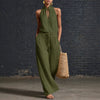 Urban-style Cotton And Linen Top And Wide-leg Pants Set