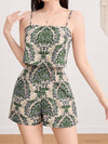 Retro Ethnic-style Printed Faux Two-piece Strap Jumpsuit