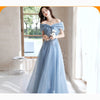 Off-shoulder Blue Evening Gown Womens Elegant French-style For Banquets