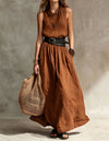 Turn-down Collar Long Sleeveless Dress