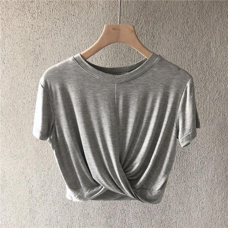 Knotted Cropped Loose-fitting Sporty Casual T-shirt