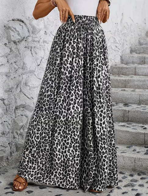 High Waist Leopard-print Printed Loose Casual Wide-leg Pants Women's Trousers