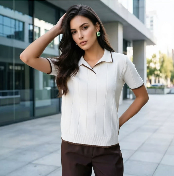 European And American-style Knitted Short-sleeve Casual Tops For Summer