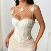 3D Floral Embroidered Steel Ring Fishbone Suspender Strap