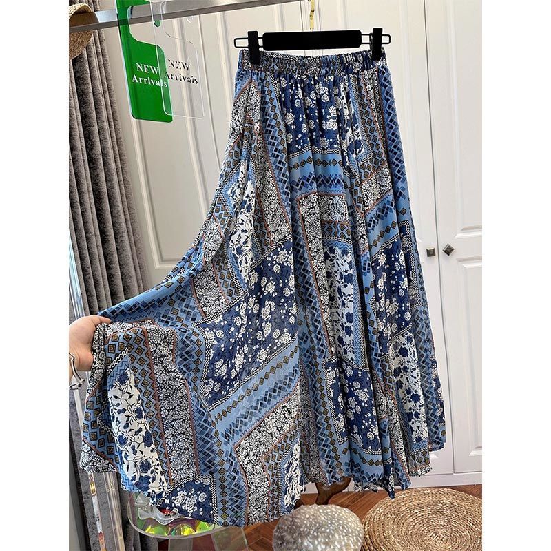Plus-size Ethnic-style Floral French-style Skirt