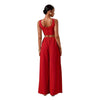 Vacation-Ready Fishbone Strap Top And Wide-Leg Pants With Pockets 2-Piece Set