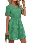 Womens Hollow-out Lace Short-sleeve Dress