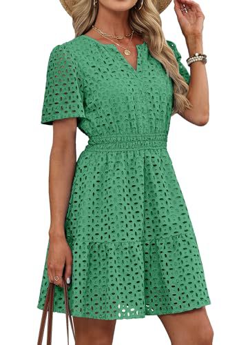 Womens Hollow-out Lace Short-sleeve Dress
