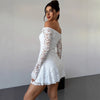 SpringSummer White Off-Shoulder Lace Short Dress For Women