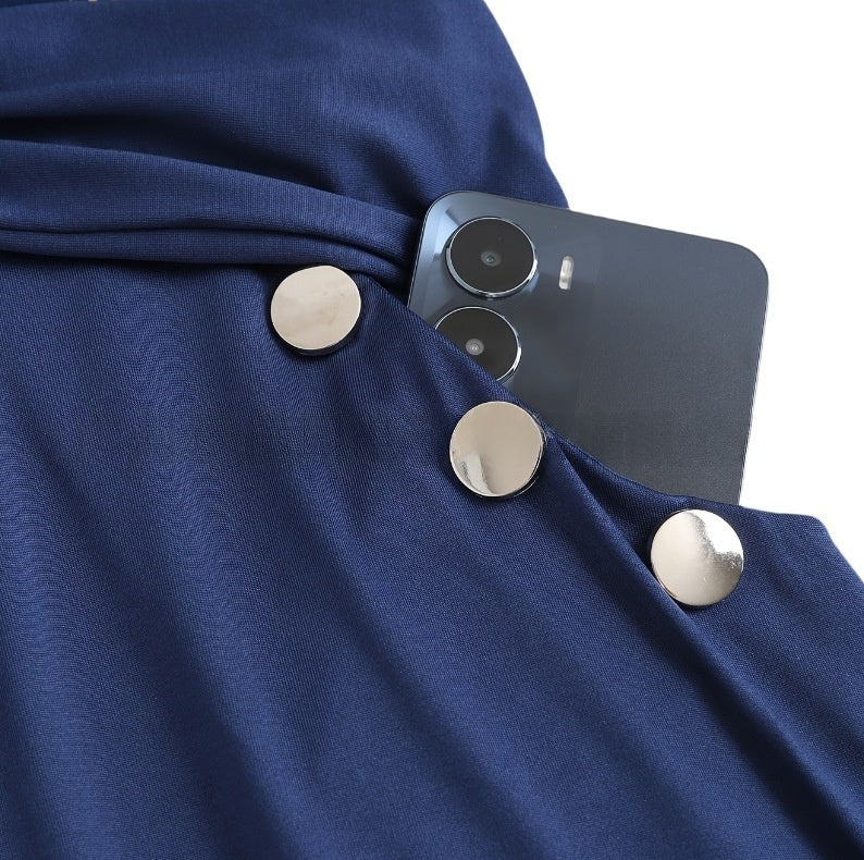 Buttoned Pocket Pleated Detailing Bishop Sleeves An Elegant And Sophisticated Dress