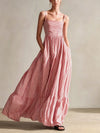 Striped Woven Sleeveless Long Dress With Thin Straps