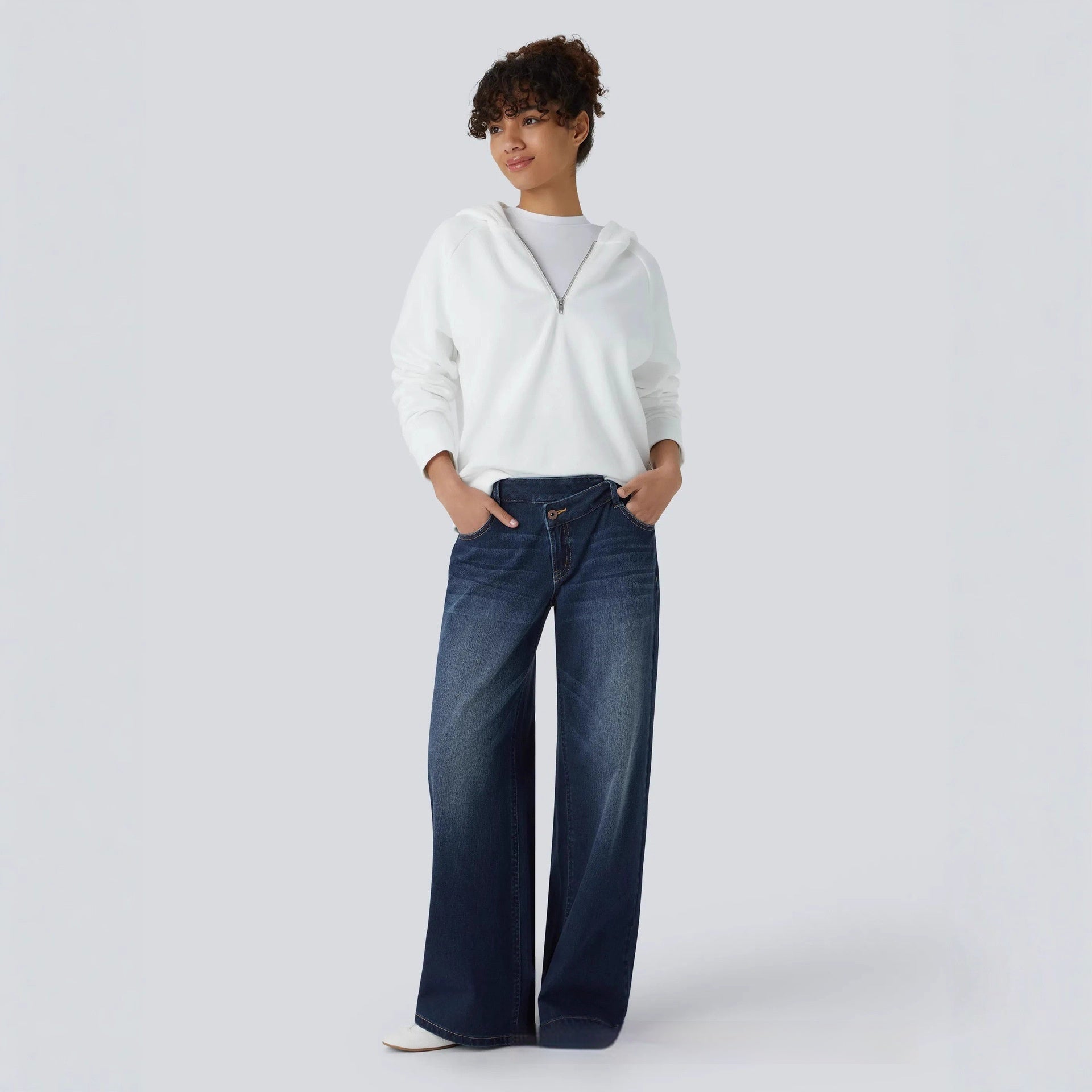 Women's Asymmetric Low-rise Loose-fit Denim Jeans