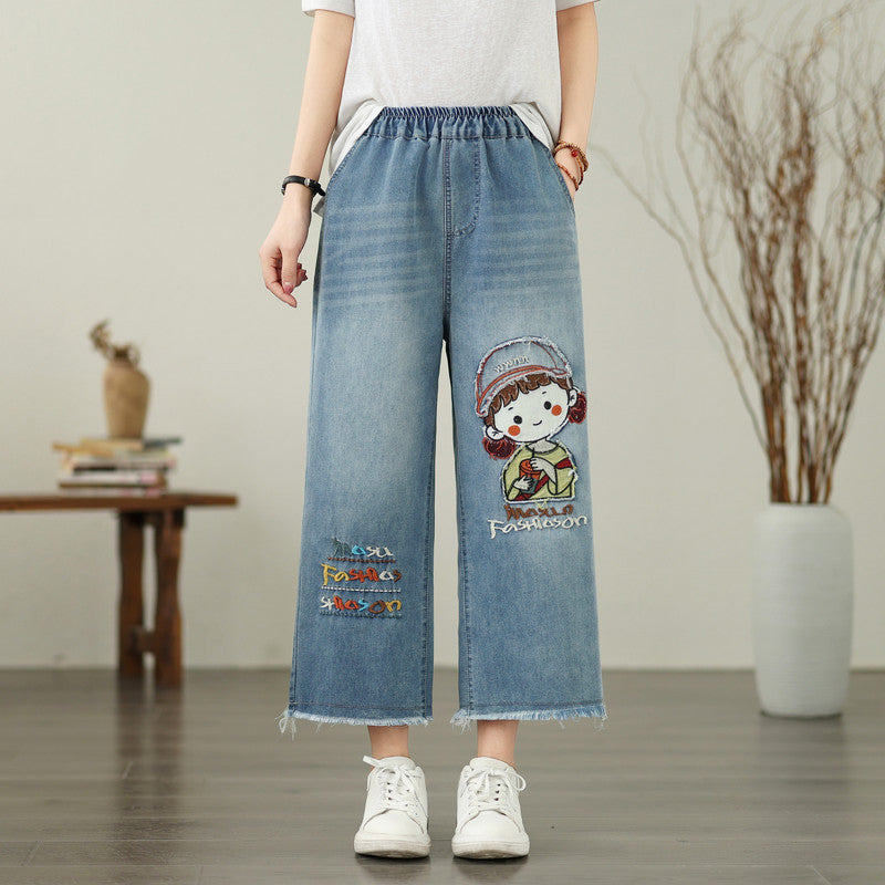 Embroidered Butterfly Loose Denim Jeans Women's
