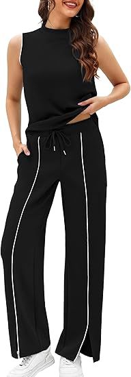 Sleeveless Tank Top And Wide-Leg Pants Two-Piece Womens Casual Sportswear Set