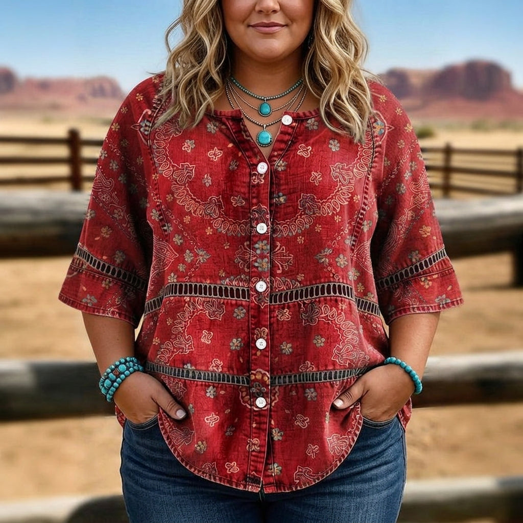 European And American Retro Bohemian Hollow-Out Plus-Size Top