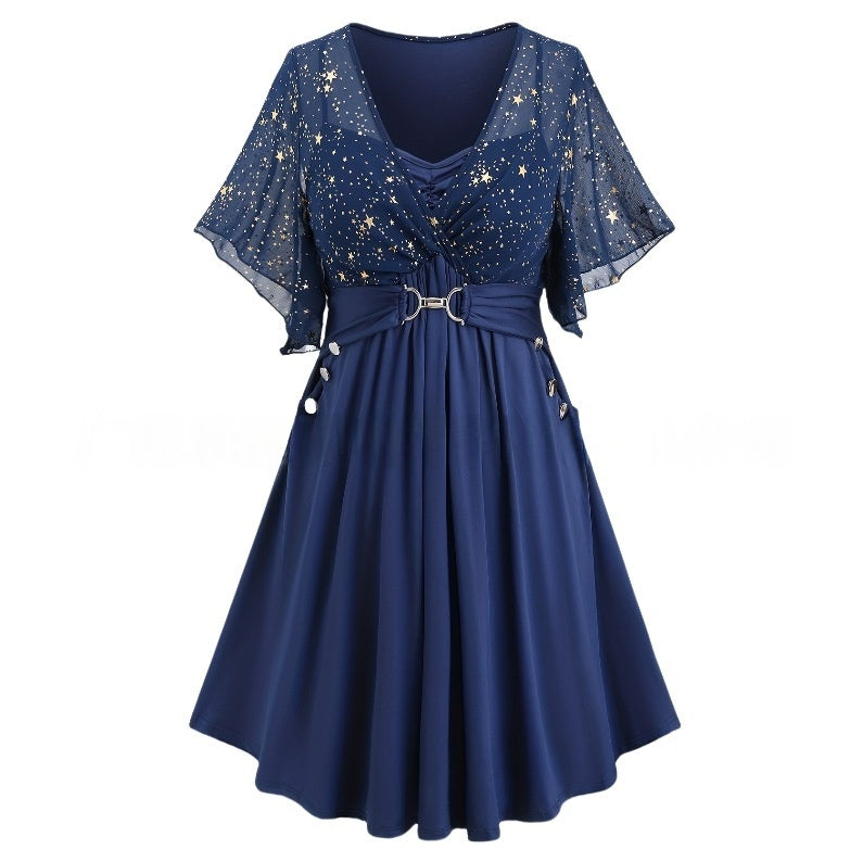 Buttoned Pocket Pleated Detailing Bishop Sleeves An Elegant And Sophisticated Dress