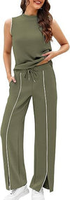 Sleeveless Tank Top And Wide-Leg Pants Two-Piece Womens Casual Sportswear Set