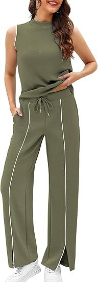 Sleeveless Tank Top And Wide-Leg Pants Two-Piece Womens Casual Sportswear Set