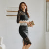 Stand-collar Spring New Arrival Black And White Patchwork Eyelash Lace Waist-cinching Dress