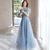 Off-shoulder Blue Evening Gown Womens Elegant French-style For Banquets