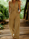 Loose-fit Casual V-neck Sleeveless Solid-color Wide-leg Jumpsuit With Pockets