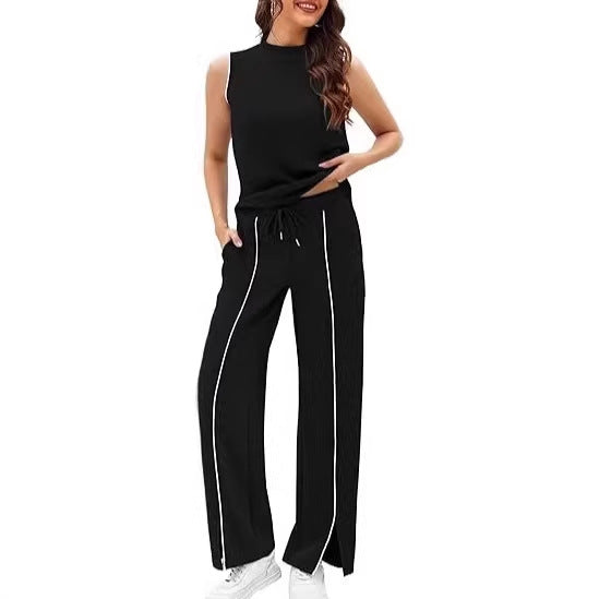 Sleeveless Tank Top And Wide-Leg Pants Two-Piece Womens Casual Sportswear Set